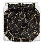 Gold And Black Pisces Sign Print Duvet Cover Bedding Set