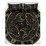 Gold And Black Pisces Sign Print Duvet Cover Bedding Set