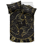 Gold And Black Pisces Sign Print Duvet Cover Bedding Set