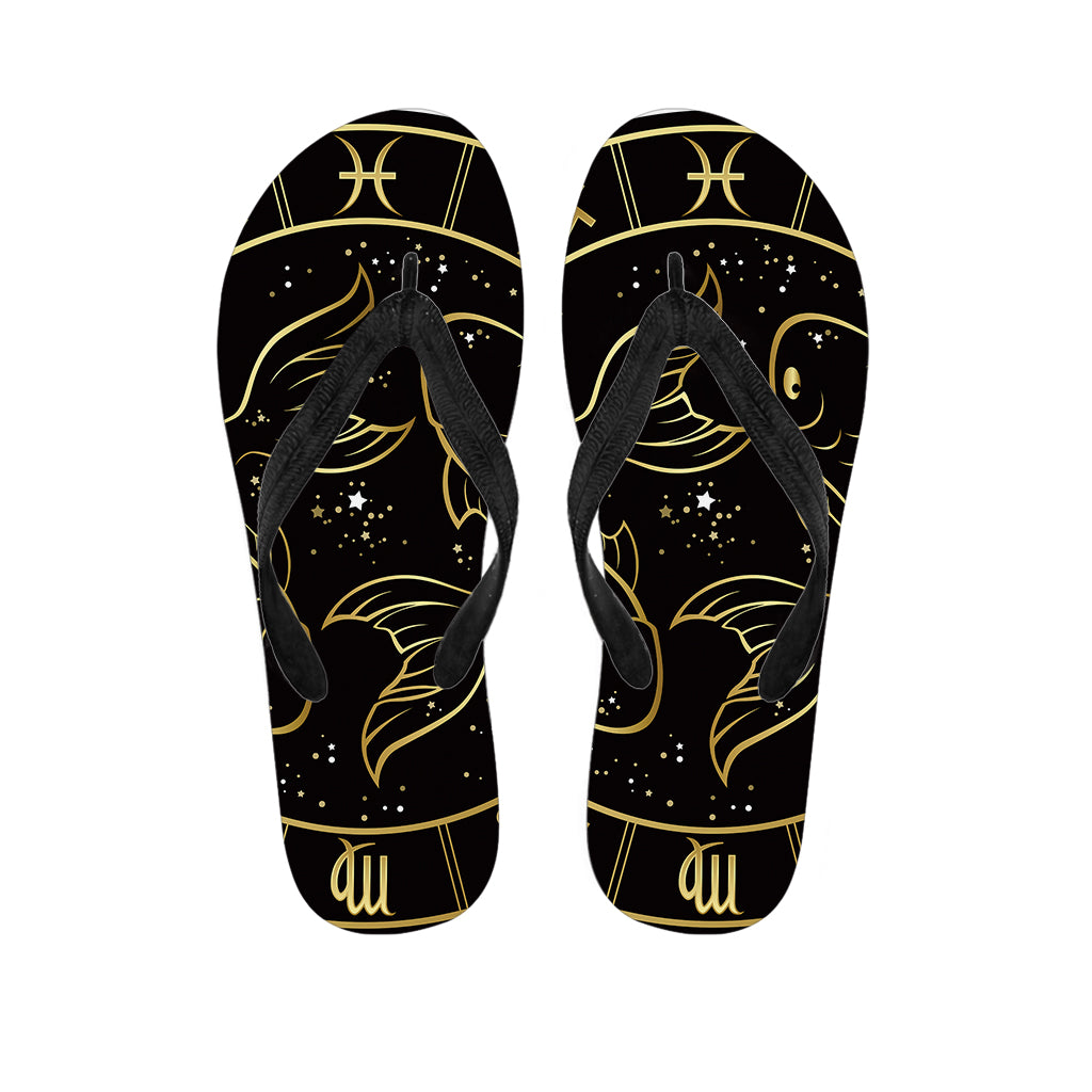 Gold And Black Pisces Sign Print Flip Flops