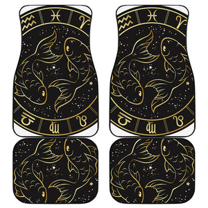 Gold And Black Pisces Sign Print Front and Back Car Floor Mats