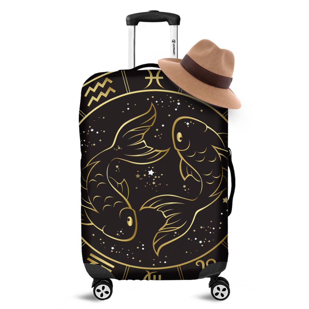 Gold And Black Pisces Sign Print Luggage Cover