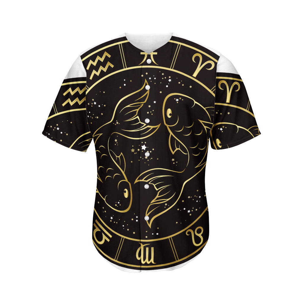 Gold And Black Pisces Sign Print Men's Baseball Jersey