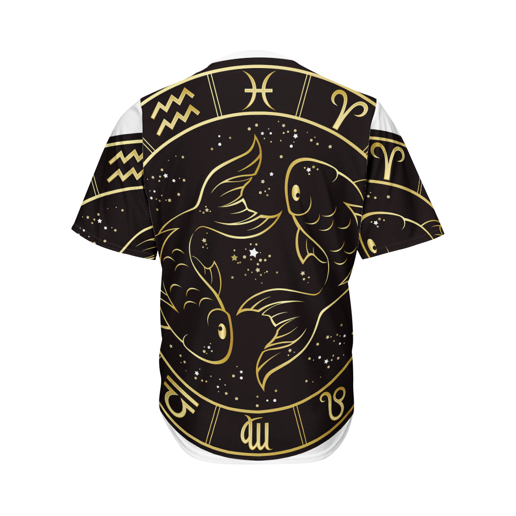 Gold And Black Pisces Sign Print Men's Baseball Jersey