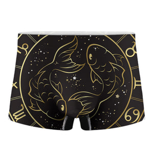 Gold And Black Pisces Sign Print Men's Boxer Briefs