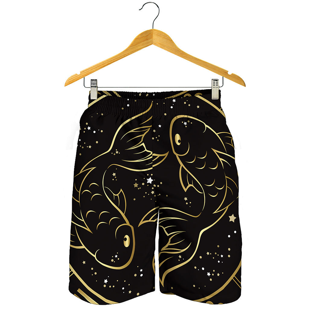 Gold And Black Pisces Sign Print Men's Shorts