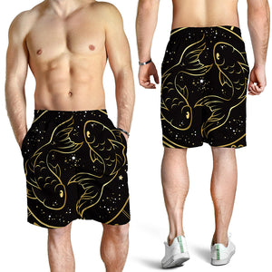 Gold And Black Pisces Sign Print Men's Shorts