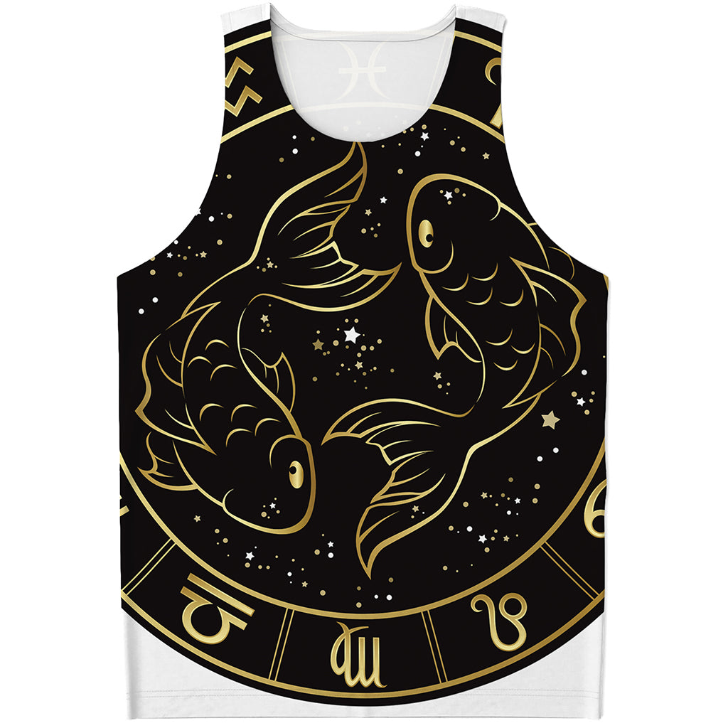 Gold And Black Pisces Sign Print Men's Tank Top