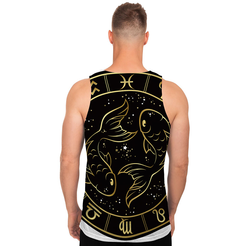 Gold And Black Pisces Sign Print Men's Tank Top