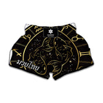 Gold And Black Pisces Sign Print Muay Thai Boxing Shorts