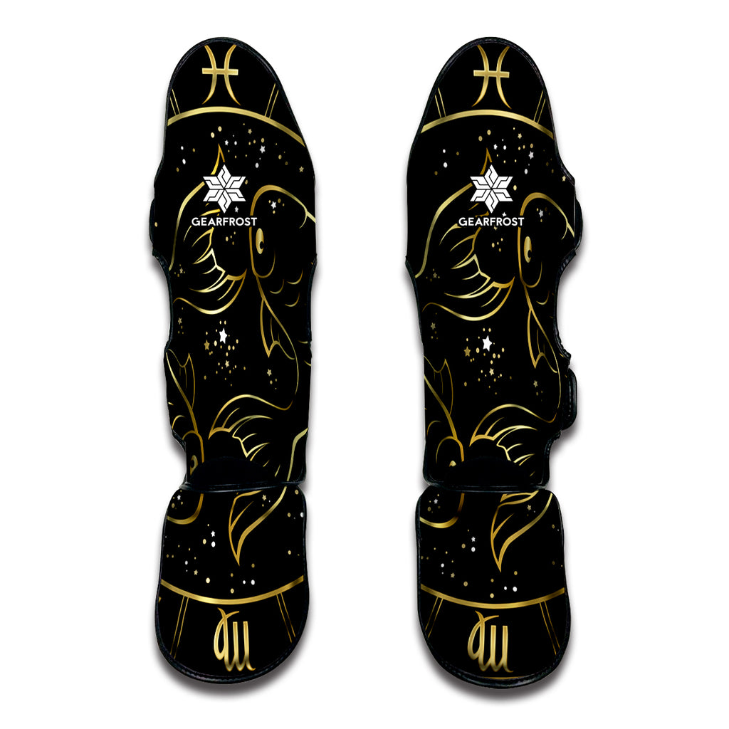 Gold And Black Pisces Sign Print Muay Thai Shin Guard