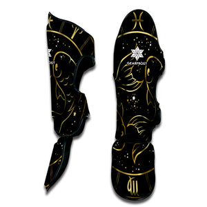 Gold And Black Pisces Sign Print Muay Thai Shin Guard