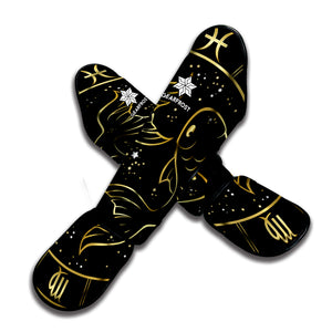 Gold And Black Pisces Sign Print Muay Thai Shin Guard