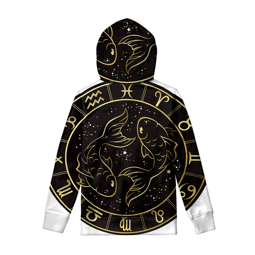 Gold And Black Pisces Sign Print Pullover Hoodie