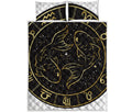 Gold And Black Pisces Sign Print Quilt Bed Set