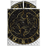 Gold And Black Pisces Sign Print Quilt Bed Set