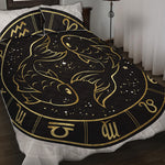 Gold And Black Pisces Sign Print Quilt Bed Set