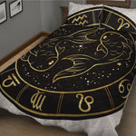 Gold And Black Pisces Sign Print Quilt Bed Set