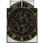 Gold And Black Pisces Sign Print Quilt Bed Set