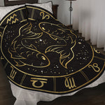 Gold And Black Pisces Sign Print Quilt Bed Set