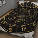 Gold And Black Pisces Sign Print Quilt Bed Set