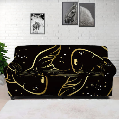 Gold And Black Pisces Sign Print Sofa Cover