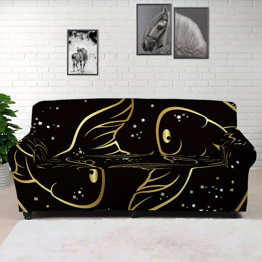 Gold And Black Pisces Sign Print Sofa Cover