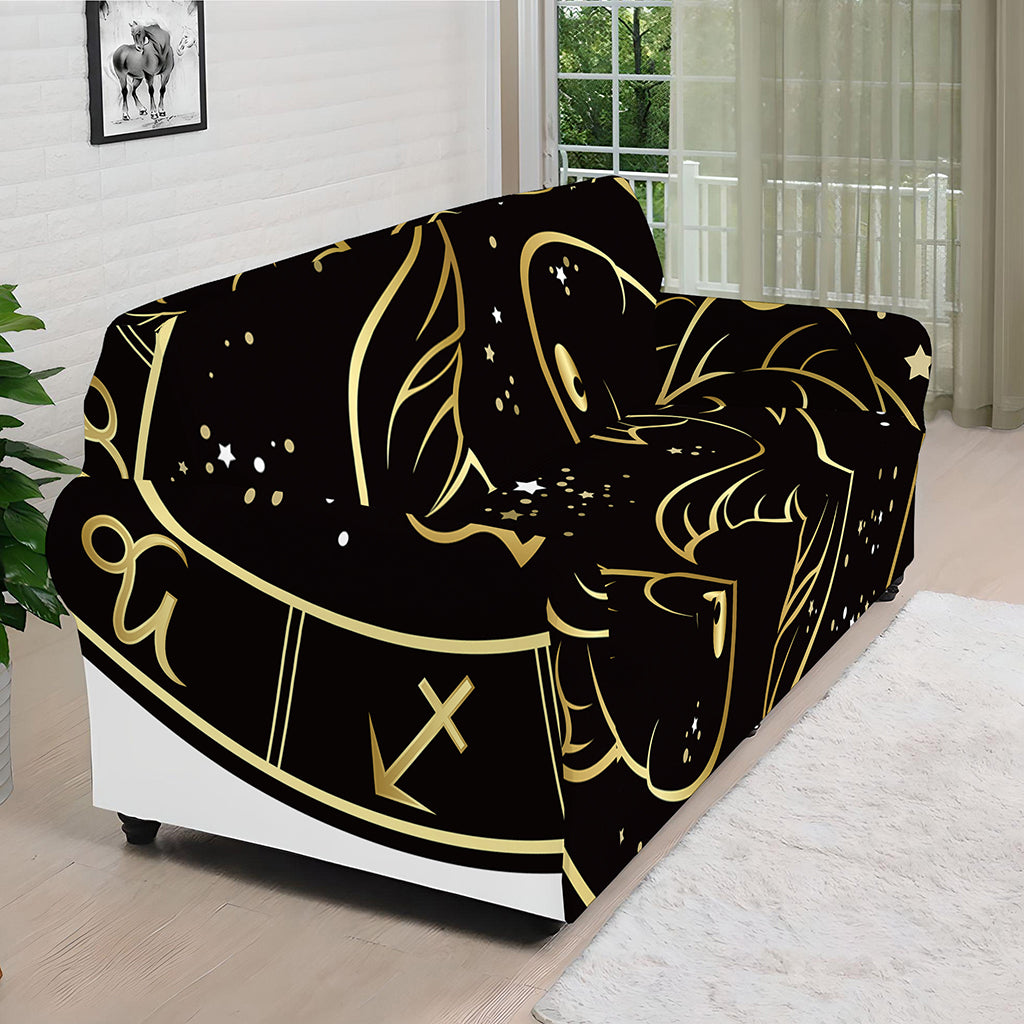 Gold And Black Pisces Sign Print Sofa Cover