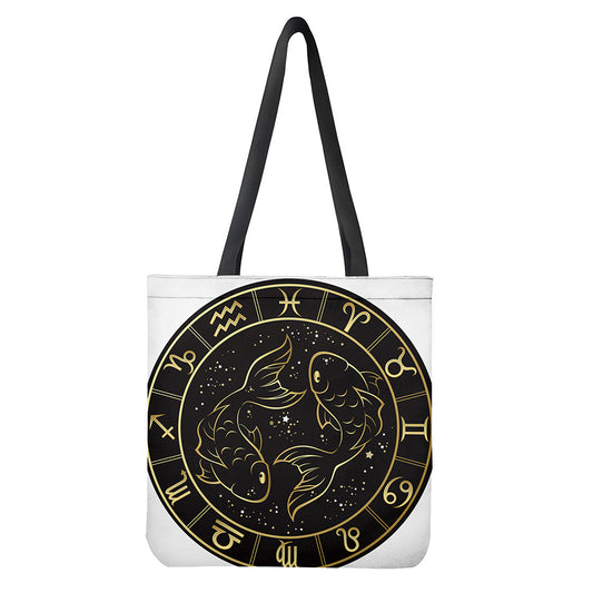 Gold And Black Pisces Sign Print Tote Bag