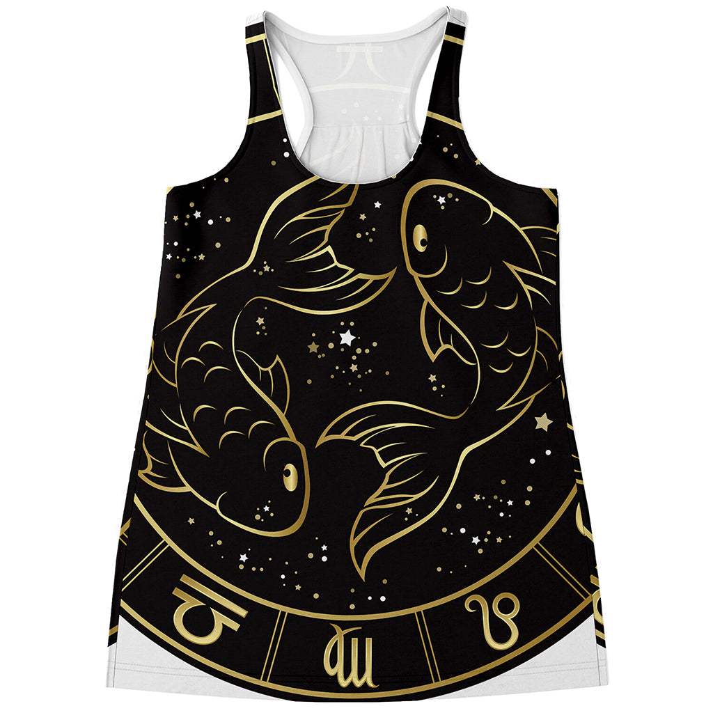 Gold And Black Pisces Sign Print Women's Racerback Tank Top