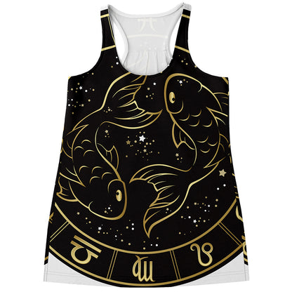 Gold And Black Pisces Sign Print Women's Racerback Tank Top