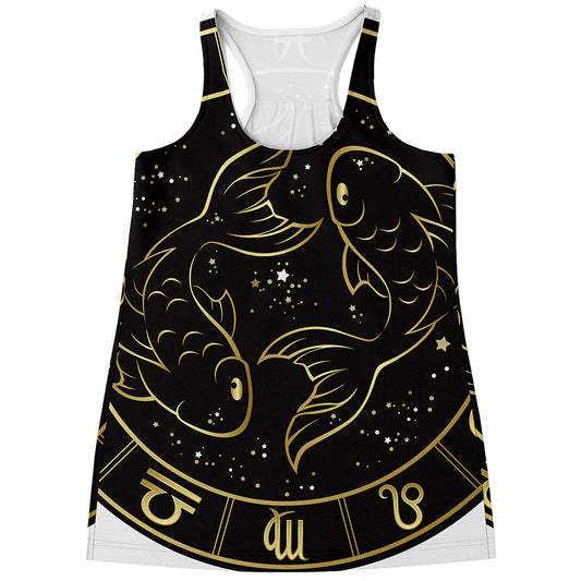 Gold And Black Pisces Sign Print Women's Racerback Tank Top