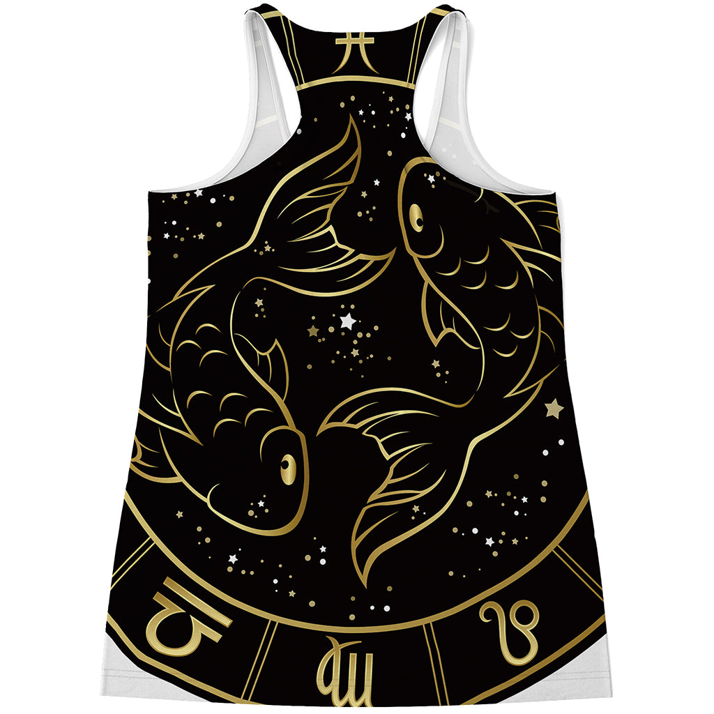 Gold And Black Pisces Sign Print Women's Racerback Tank Top