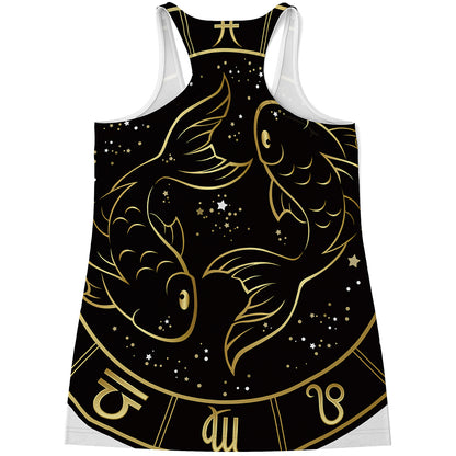Gold And Black Pisces Sign Print Women's Racerback Tank Top