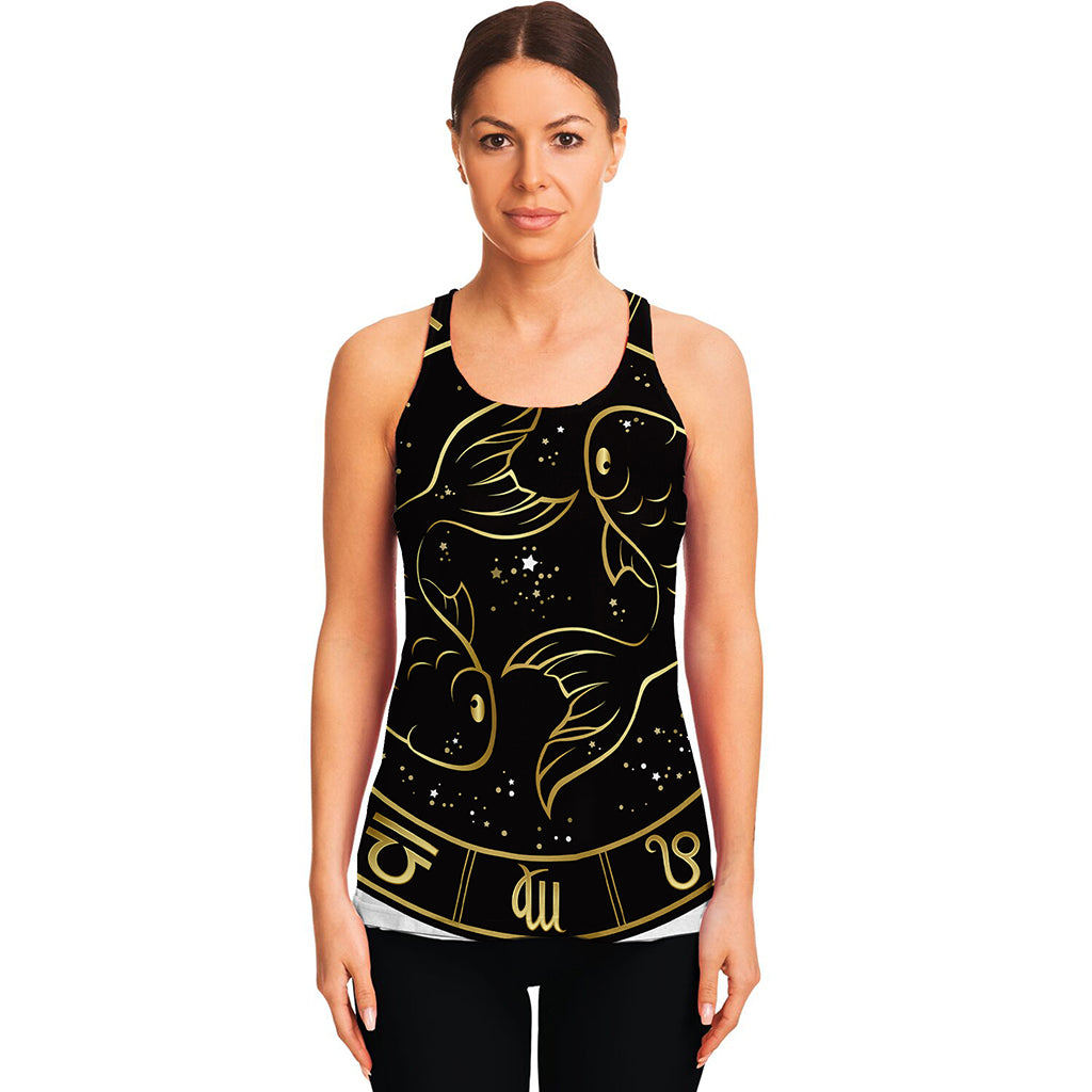 Gold And Black Pisces Sign Print Women's Racerback Tank Top