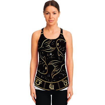 Gold And Black Pisces Sign Print Women's Racerback Tank Top