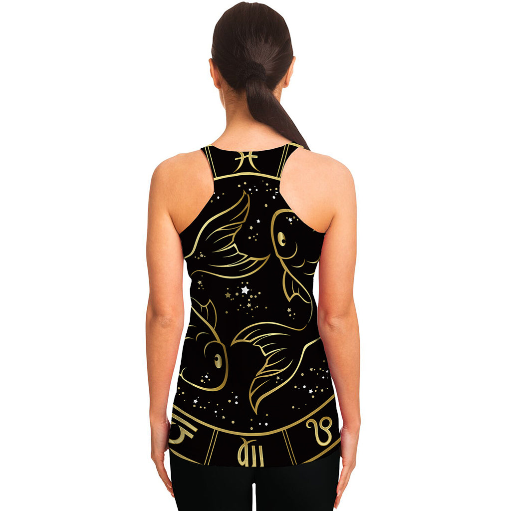 Gold And Black Pisces Sign Print Women's Racerback Tank Top