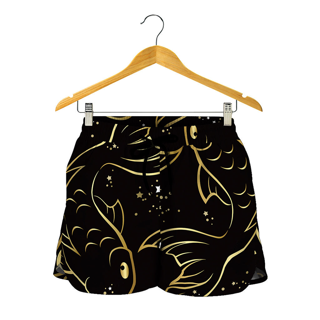 Gold And Black Pisces Sign Print Women's Shorts