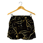 Gold And Black Pisces Sign Print Women's Shorts