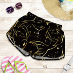 Gold And Black Pisces Sign Print Women's Shorts