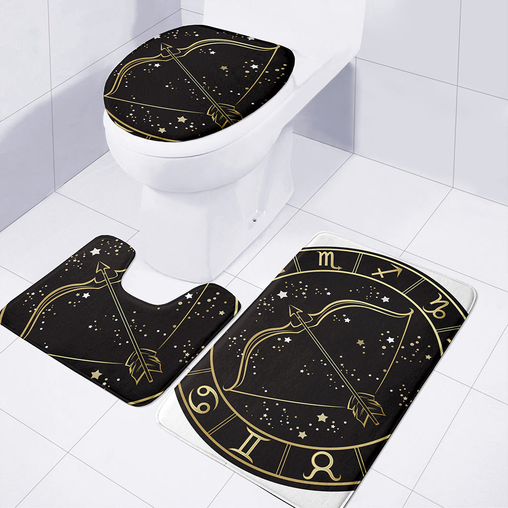 Gold And Black Sagittarius Sign Print 3 Piece Bath Mat Set