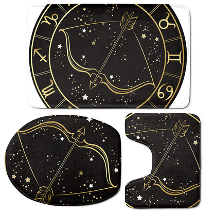 Gold And Black Sagittarius Sign Print 3 Piece Bath Mat Set