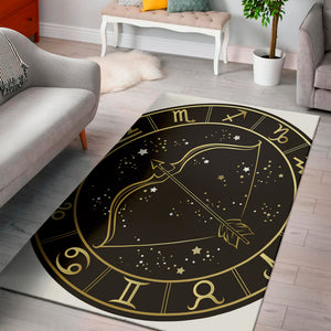 Gold And Black Sagittarius Sign Print Area Rug