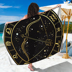 Gold And Black Sagittarius Sign Print Beach Sarong Wrap