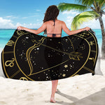Gold And Black Sagittarius Sign Print Beach Sarong Wrap