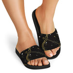 Gold And Black Sagittarius Sign Print Black Slide Sandals