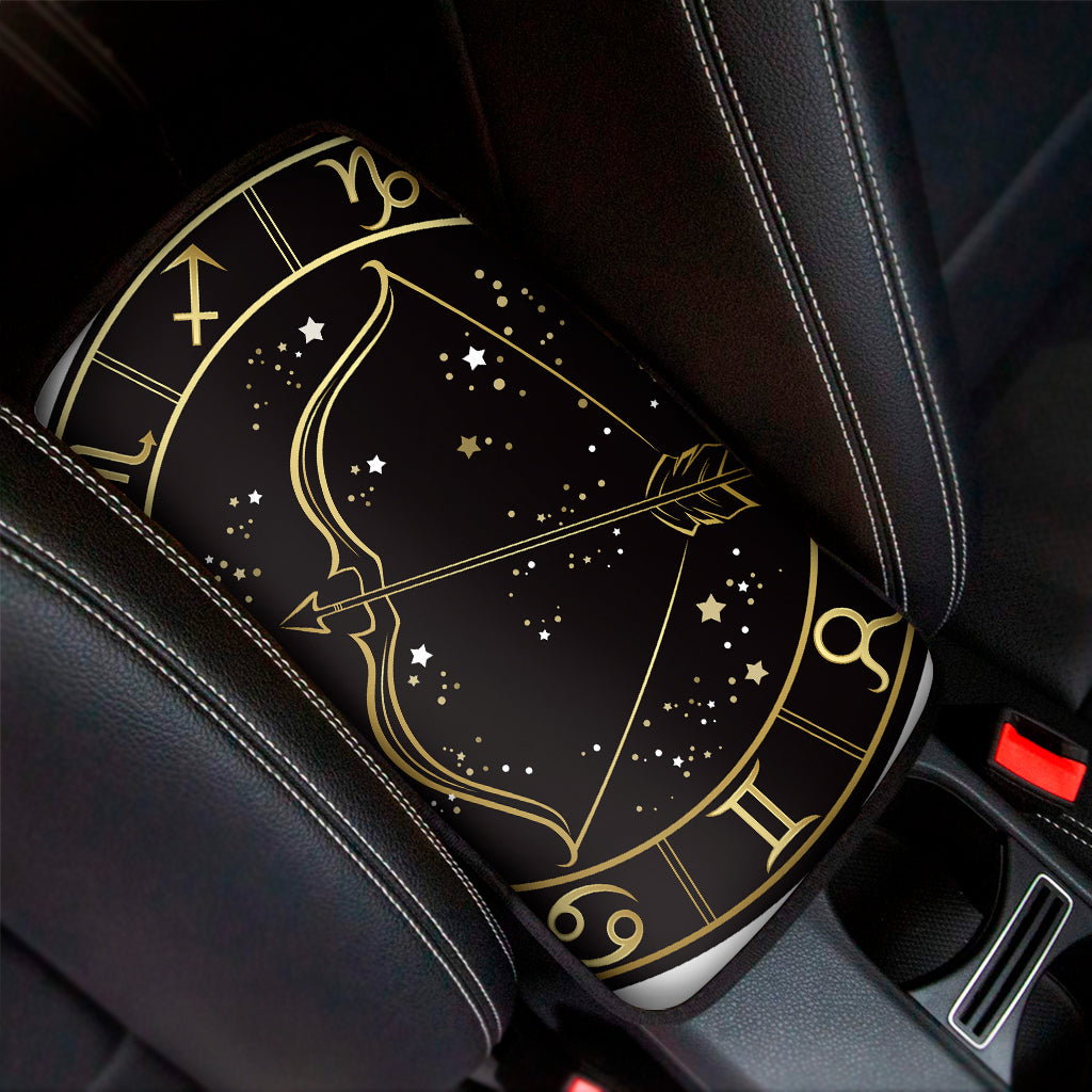 Gold And Black Sagittarius Sign Print Car Center Console Cover