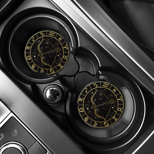 Gold And Black Sagittarius Sign Print Car Coasters