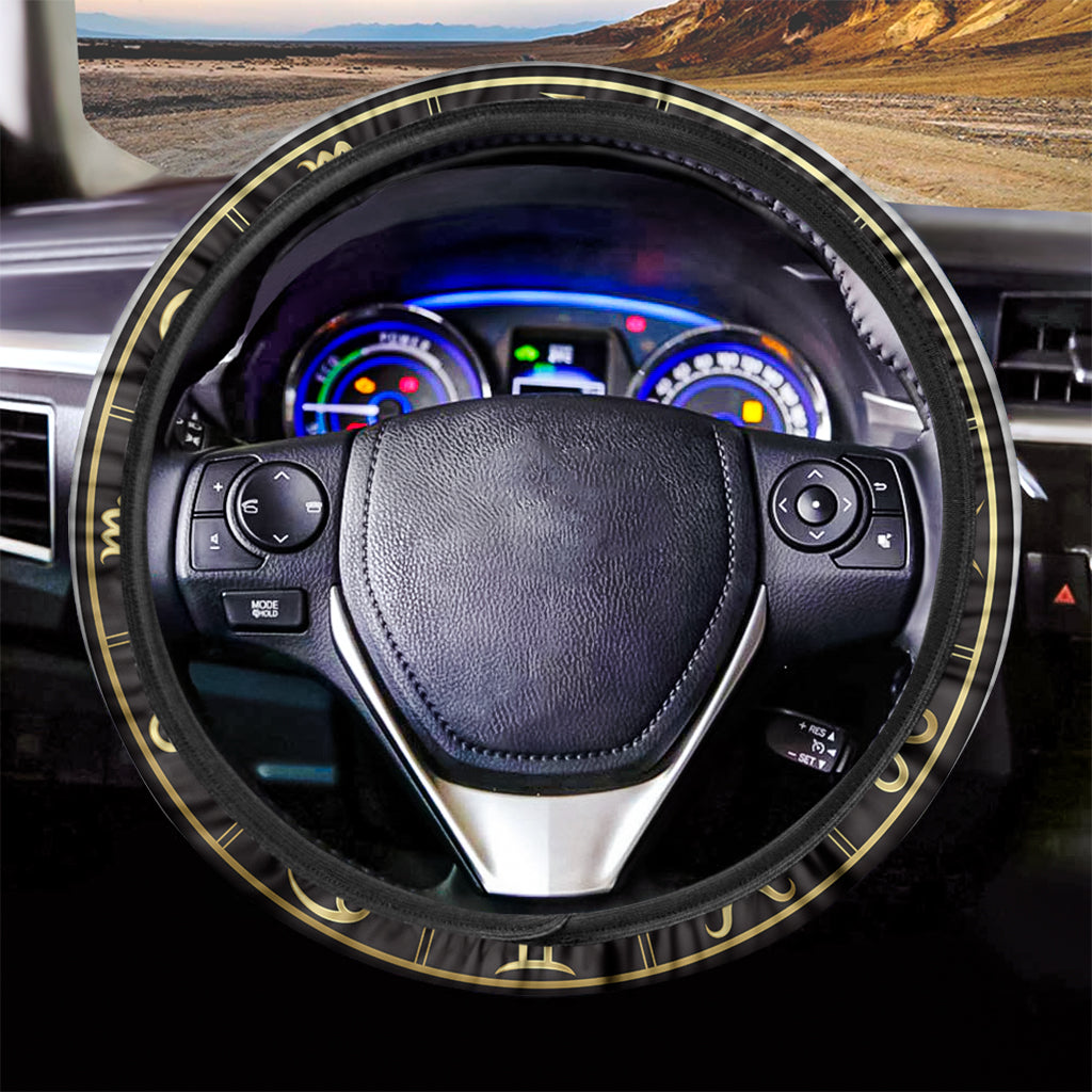 Gold And Black Sagittarius Sign Print Car Steering Wheel Cover