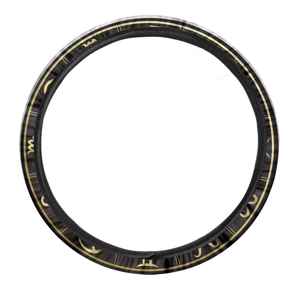 Gold And Black Sagittarius Sign Print Car Steering Wheel Cover